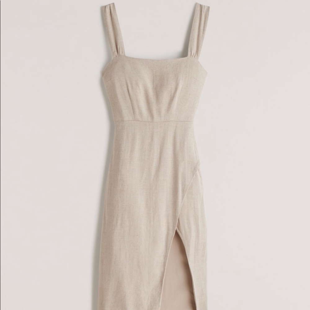 Abercrombie & Fitch Wrap-Front Linen Midi Dress